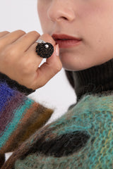 チャビーハートペンダントサージカルオープンリング/Chubby heart pendant surgical open ring (black)