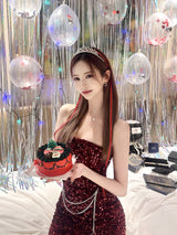 クイーンスパンコールチェーンドレス/720. Queen spangle chain dress (2color)