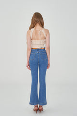 セミブーツカットフィットベルトセットデニムパンツ / LEE EUN-JI WORN SEMI BOOTSCUT FIT BELT SET DENIM PANTS [6880]