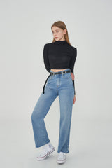 ワイドフィットベルトセットスリットデニムパンツ / SONG JI HYO, VIVIZ EUNHA, SISTAR HYRIN, EVERGLOW AISHA, NATURE LU, STAYC ISA, FROMIS_9 SAEROM WORNSEMI WIDE FIT BELT SET SLIT DENIM PANTS [6607]