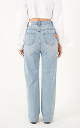 ストレートフィットバックポケットレザーパッチポイントブレットマークデストロイドデニムパンツ / STRAIGHT FIT BACK POCKET LEATHER PATCH POINT BULLET MARK DESTROYED DENIM PANTS [16624]