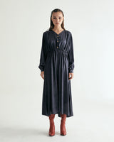 V-NECK CREASE SHIRRING ONEPIECE - DARK GRAY (6635995660406)