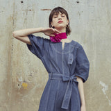 サマーデニムステッチドレス/[LINE] Summer Denim Stitch Dress