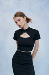 [SET] HIDE Chain Crop Top (Black) (6570965172342)