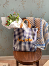 Porto check pattern bag picnic check cotton cloth bag cross shoulder tote bag L size
