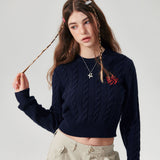 Logo Crop cable knit [3 Color]