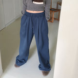 Twee pintuck two-way banding long wide jogger pants