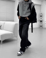 キャットオーバーサイズドフィットワイドデニムパンツ / [Unisex] Cat Oversized Fit Wide Black Denim Pants