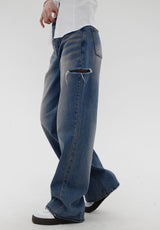 カッティングワイドミディアムブルーパンツ / Cutting Wide Medium Blue Pants