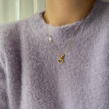 レタリングハートフレッシュウォーターパールボールゲストネックレス / loys Lettering Heart Fresh Water Pearl Ball Guest Necklace