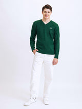 マークVネックケーブルニットセーター/RCH mark v neck cable knit sweater green