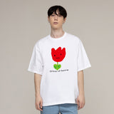 ドローイングフラワースマイルショートスリーブTシャツ/Drawing Red Flower Smile Short Sleeve Tee