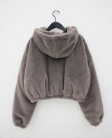 キルテッドミンククロップフードジップアップ/Quilted mink crop hood zip-up (3color)