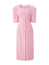リネンスクエアネックドレス / Linen square neck dress - Pink