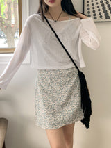 リードリネンボートネックビーチウェアクロップド長袖Tシャツ / Reid linen boat neck beach wear cropped long-sleeved T-shirt