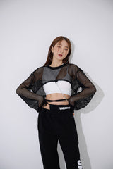 メッシュクロスクロップスウェットシャツ/TOP(9368) Mesh Cross Crop Sweatshirt