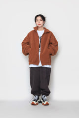 fur ribbed zip-up jacket