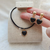 ブラックハートピアスアンドチョーカーネックレスセット / Black Heart Piercing and Choker Necklace Set
