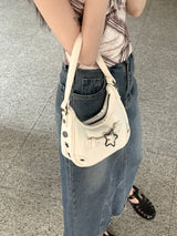 スタニーヴィンテージスターバックルデニムホーボショルダーバッグ / Staney Vintage Star Buckle Denim Hobo Shoulder Bag