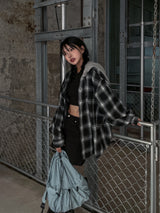 (UNISEX)キッチフードバルーンチェックシャツ