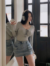[BELLIDE MADE] スウィングリブクロップド長袖Tシャツ