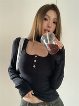 Square holy neck slim fit top