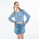 Round Neck Ribbon Cardigan [Blue]