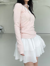 バレエコアUネックリボンチョーカースリムTシャツ / Ballet Core U-neck Ribbon Choker Slim T-shirt