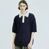 バウクルサンデイジーカラーハーフニット / BOUCLE SUNDAISY COLLAR HALF KNIT NAVY