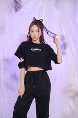 インサイションショートスリーブクロップTシャツ/TOP(9327) Incision Short Sleeve Crop Tee