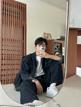 LMN log Oversized fit stitch denim setup pants (2 colors)