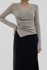 V-ネックシャーリングT-シャツ / V-neck shirring T-shirt (4color)