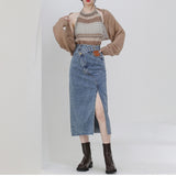 Crew Unbalanced Denim Long Skirt (6600188002422)