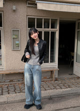 Biker Rider Short Leather Jacket (2color)
