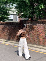 コットンボタンバンディングクロップドキャミソール/Waiben Cotton Button Banding Cropped Sleeveless