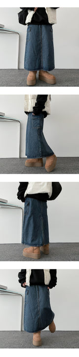 Lanca Back Slit Cargo Denim Long Skirt
