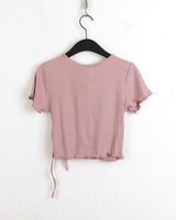 ジュリーフリルリボンラップストラップクロップ半袖Tシャツ