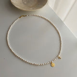 淡水パールコインクロスレイヤードチョーカーネックレス/daco Silver 925 Fresh Water Pearl Coin Cross Layered Choker Necklace