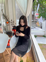Rosé checkered silk banding skirt