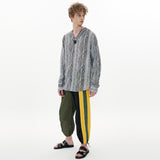V-neck Shirt [Gray Stripe] (6592697958518)