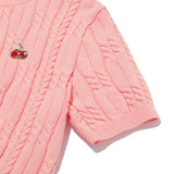 スモールチェリーケーブルクロップ丈のショットスリーブニット／SMALL CHERRY CABLE CROP SHORT SLEEVE KNIT [SALMON PINK]