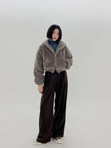 キルテッドミンククロップフードジップアップ/Quilted mink crop hood zip-up (3color)