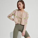 Rose pattern Crop Cardigan [Beige] (6679684939894)