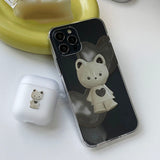 ホワイトビンテージキャットアテンションエアポッズケース