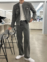 セミオーバーサイズチャイナセットアップデニムパンツ / LMN Semi-Oversized China Setup Denim Pants (Gray)