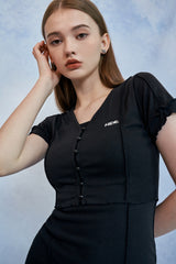 HIDE Lettuce Edge Cardigan Top (Black) (6570973233270)