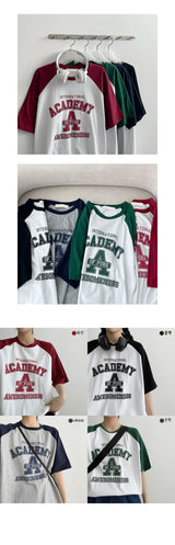 Pure color raglan short-sleeved T-shirt