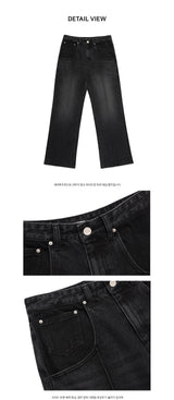 セミブーツカット ワイド ピンタック デニムパンツ /  CHARMS SEMI BOOTCUT  WIDE PINTUCK DENIM PANT BK