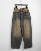 Kama yellow washed vintage long wide denim pants