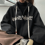 [Fleece] Vintage Lettering Hooded Zip-Up